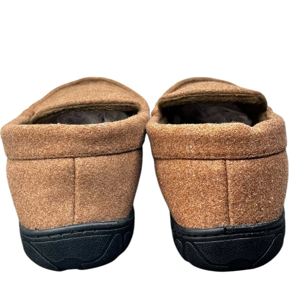 New Mens Brown House Slippers Brown Microsuede Moccasins Shoes Size Large 9-10